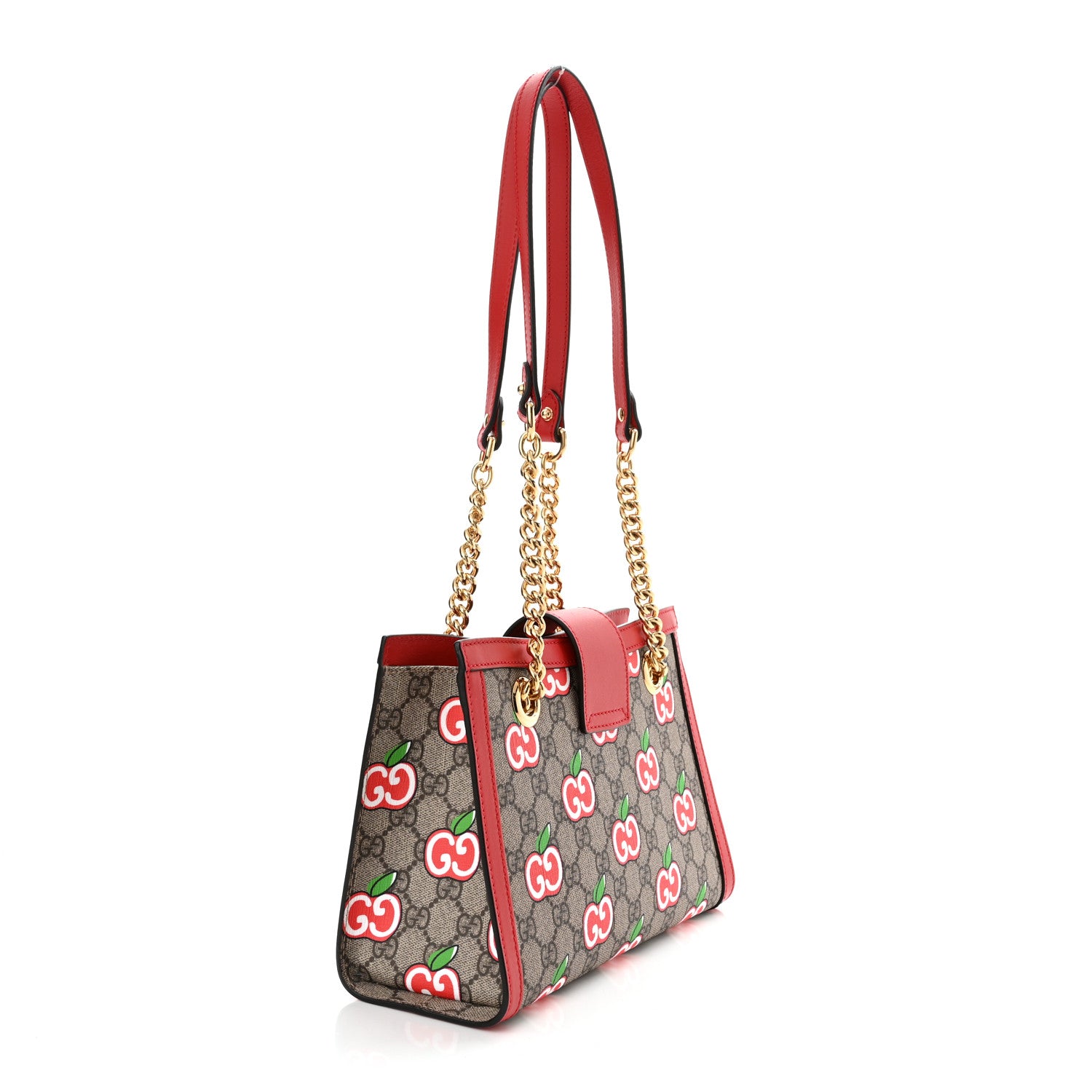Gucci GG Supreme Monogram Apple Small Padlock Tote Beige Multicolor Lobster Red 3 of 10