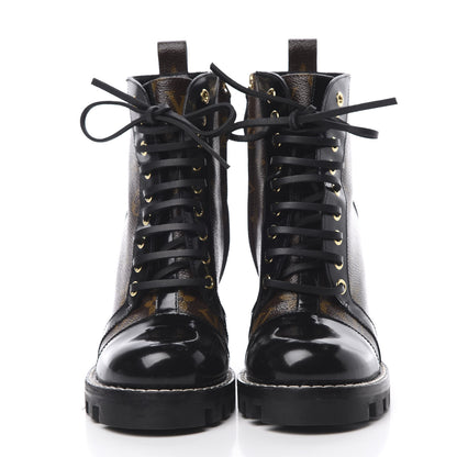 Louis Vuitton Patent Calfskin Monogram Star Trail Ankle Boots 37 Black 2 of 9