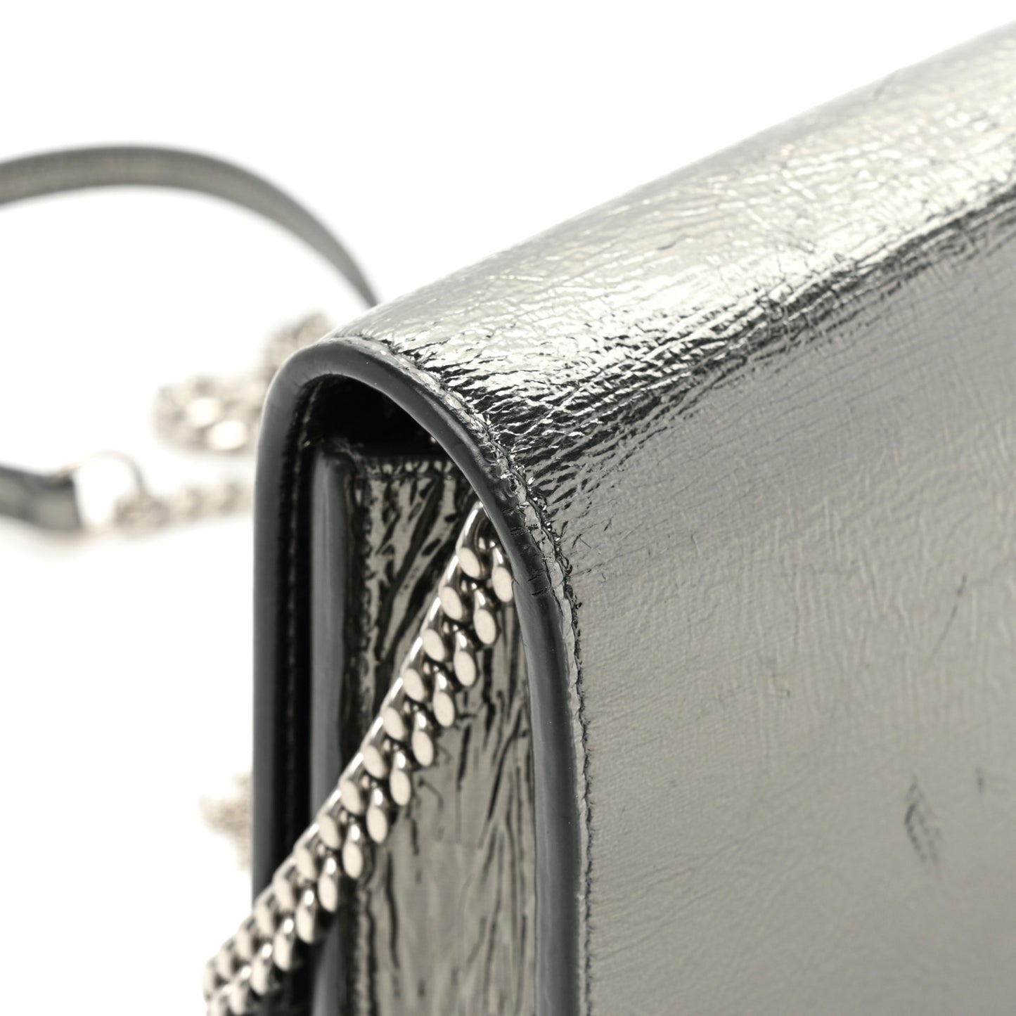 Metallic Crackled Calfskin Kate Monogram Tassel Chain Wallet Antracite Black