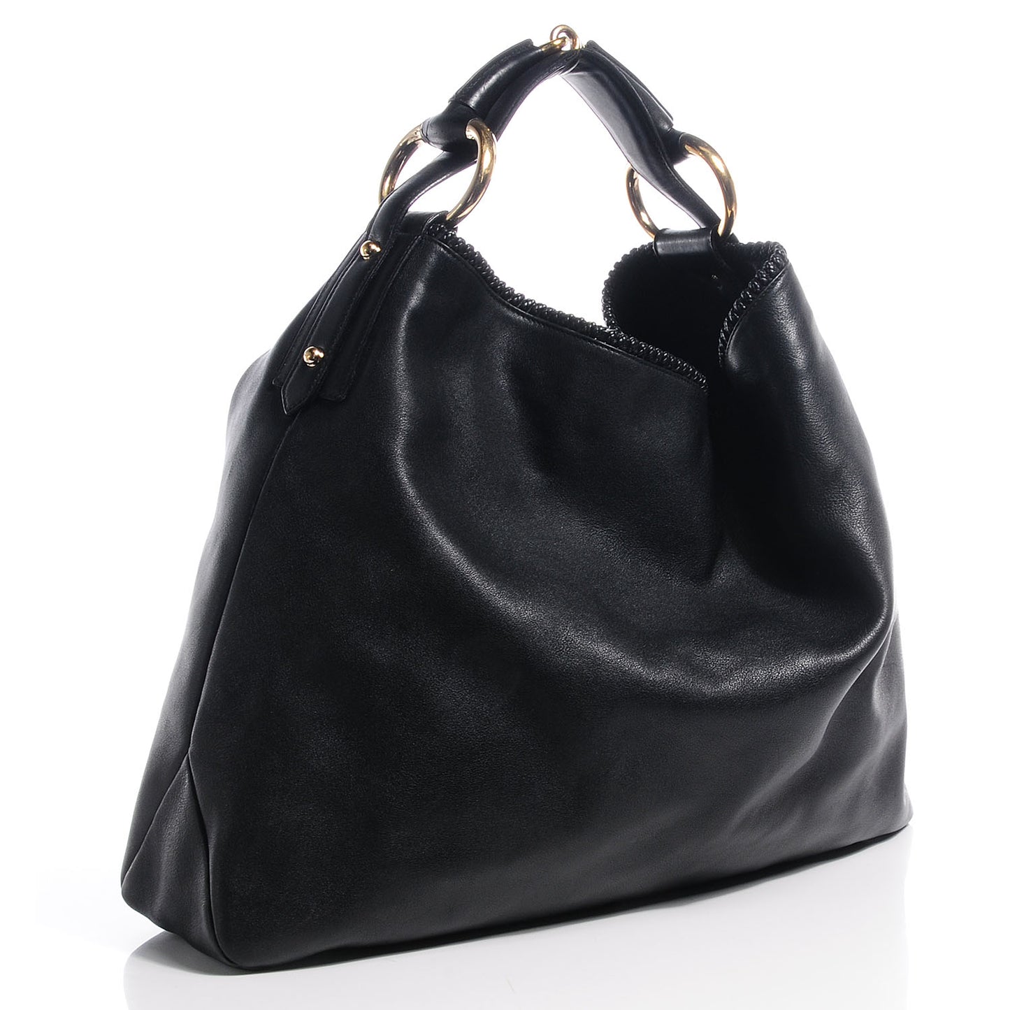 Leather Large Horsebit Chain Hobo Black