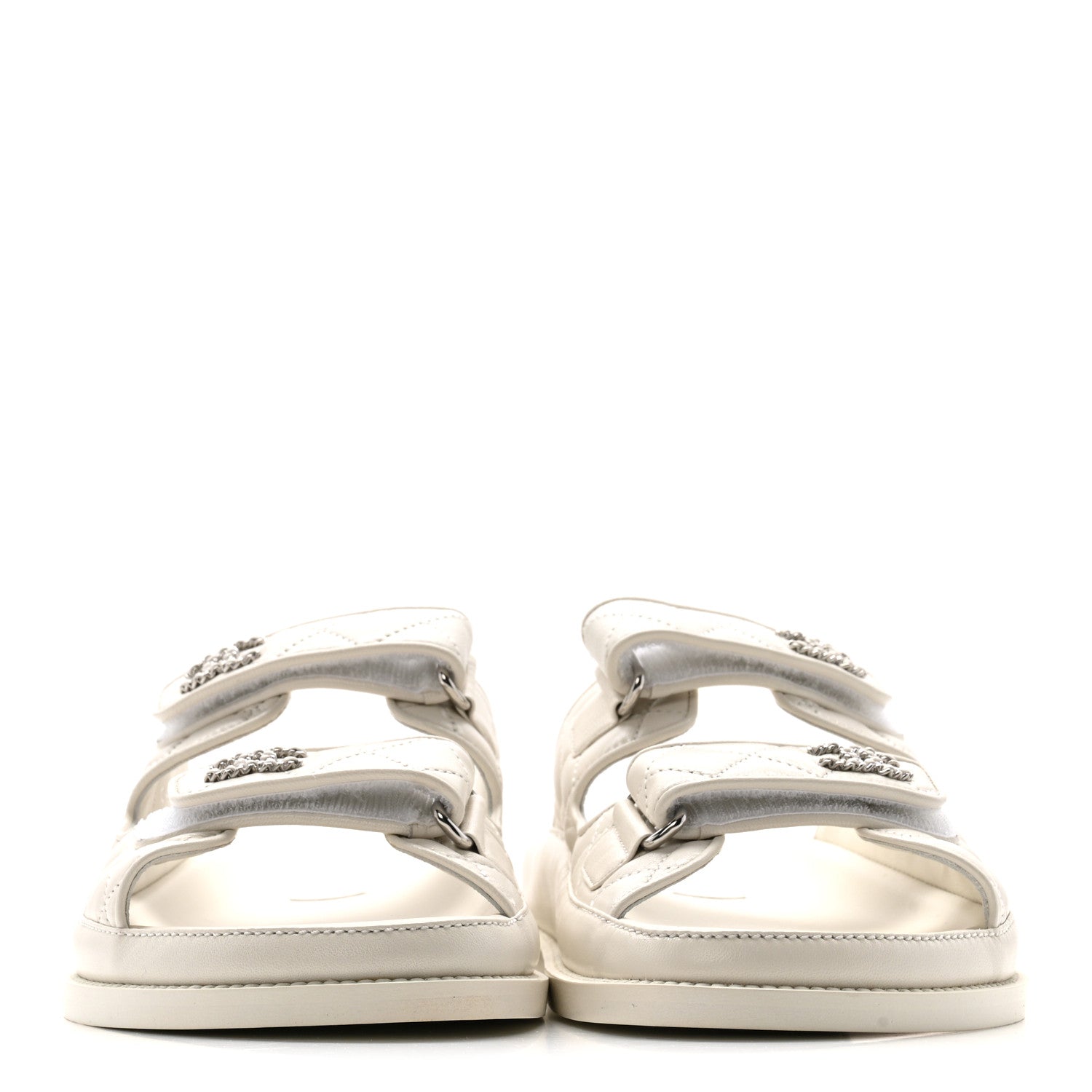 Chanel Lambskin Quilted Velcro Dad Chain CC Slide Sandals 39.5 White 3 of 11