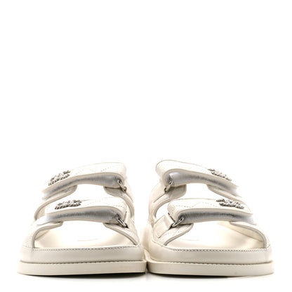Chanel Lambskin Quilted Velcro Dad Chain CC Slide Sandals 39.5 White 3 of 11