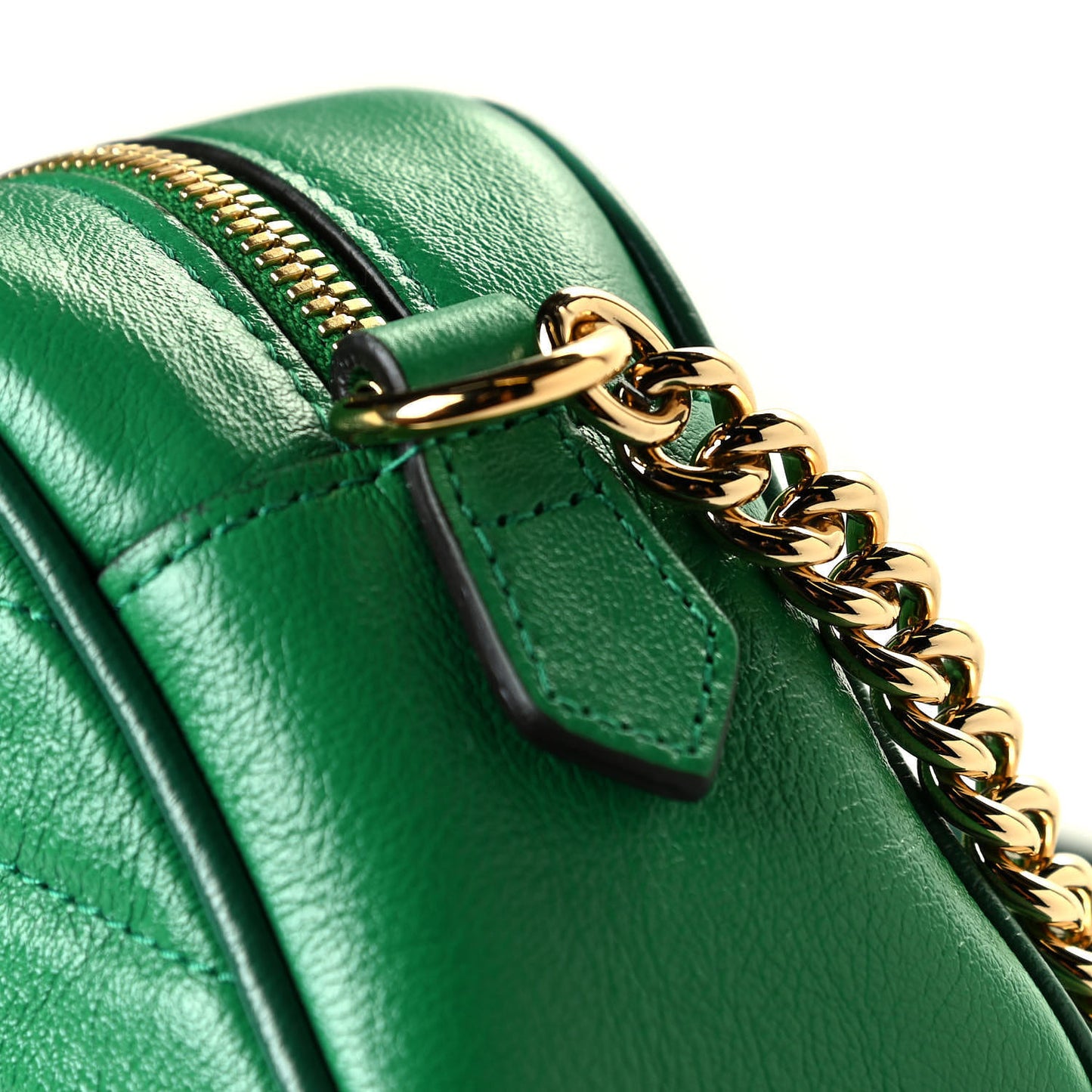 Azalea Calfskin Enamel Matelasse Diagonal Small Torchon GG Marmont Chain Shoulder Bag New Shamarock Emerald