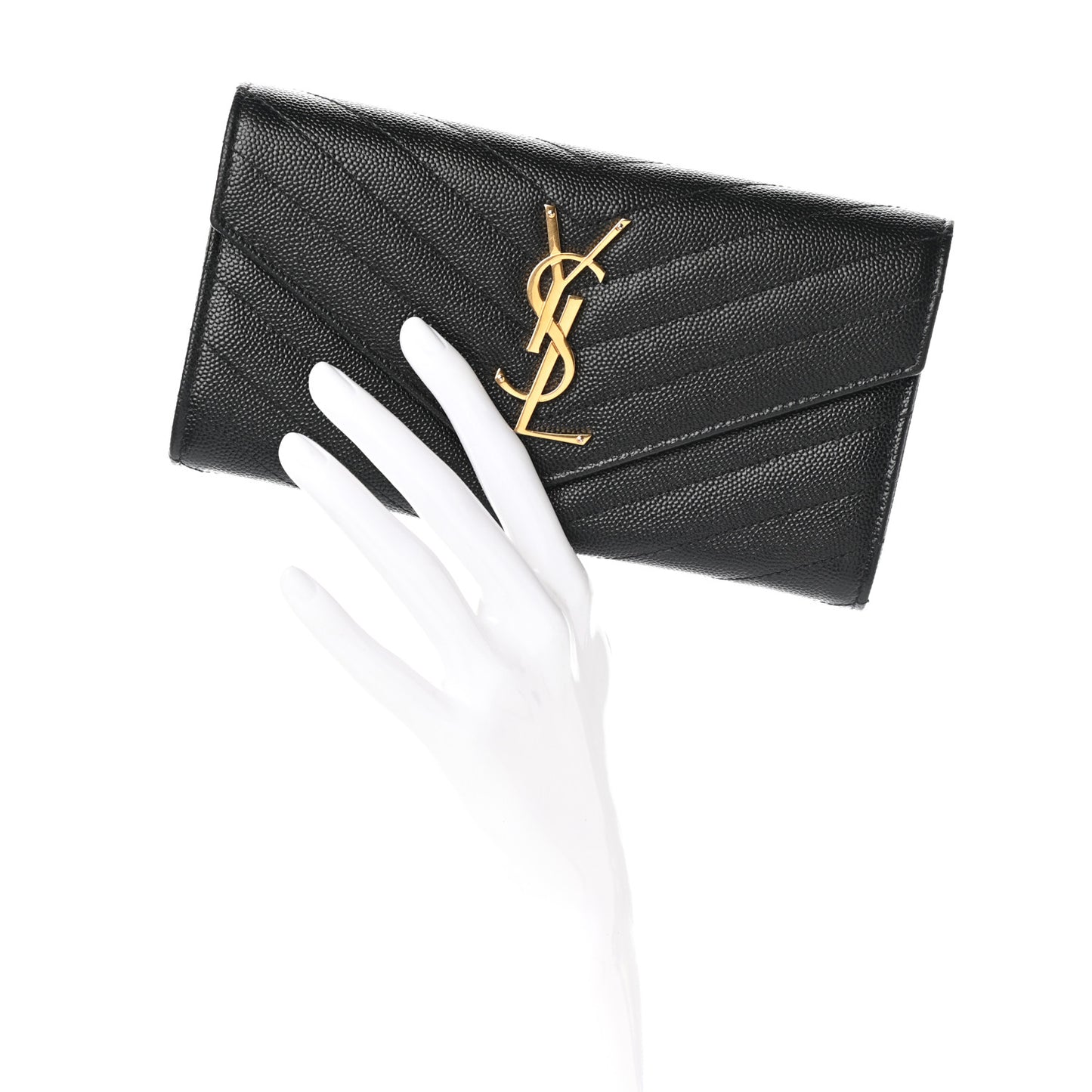 Grain De Poudre Matelasse Chevron Monogram Flap Wallet Black