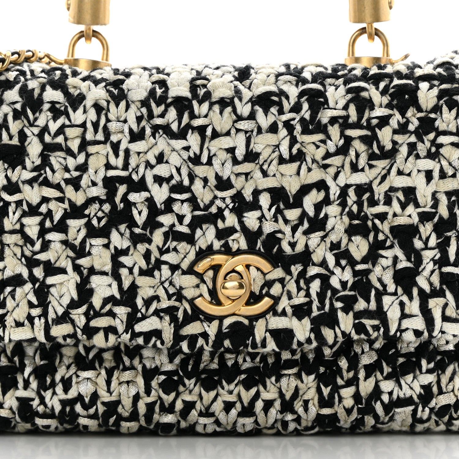 Chanel Tweed Quilted Mini Coco Handle Flap Black Beige 8 of 12