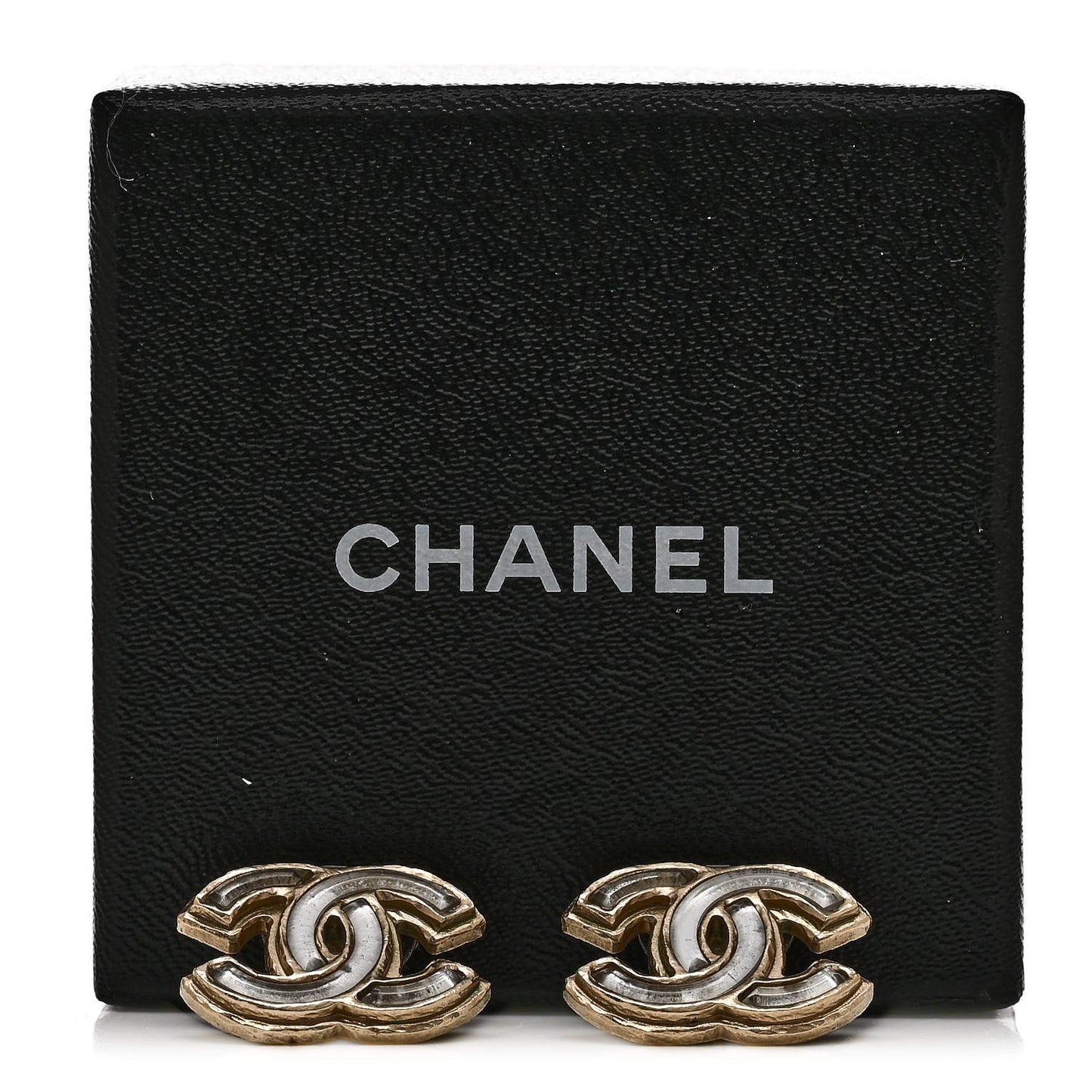 Enamel CC Earrings Grey Gold