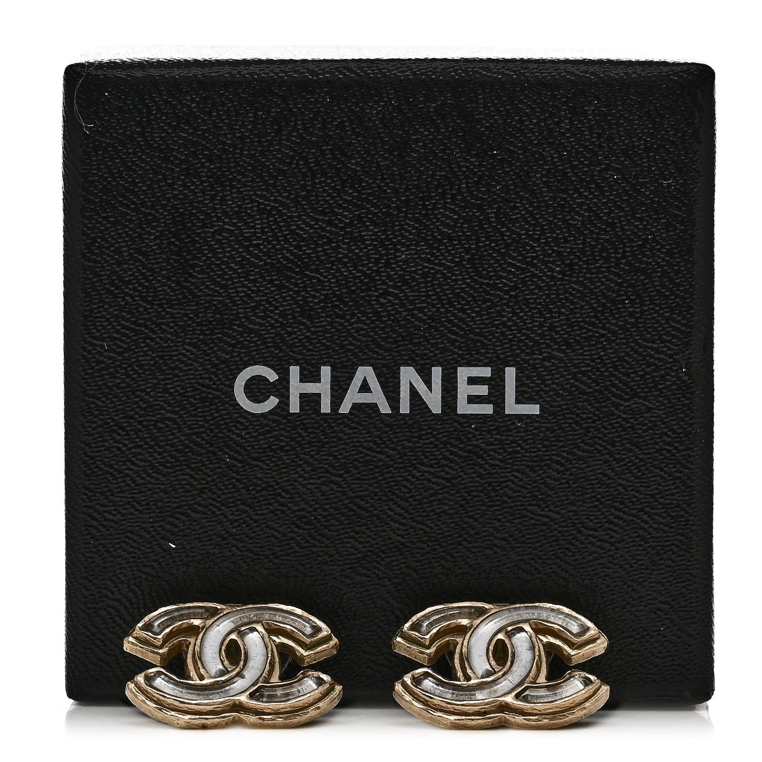 Chanel Enamel CC Earrings Grey Gold 5 of 5
