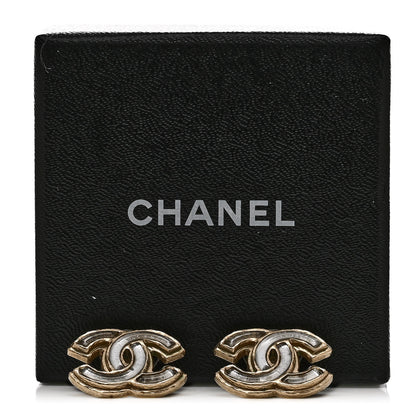 Chanel Enamel CC Earrings Grey Gold 5 of 5