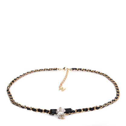 Chanel Calfskin Crystal Chain Camellia Belt 90 Black Gold 1 of 6