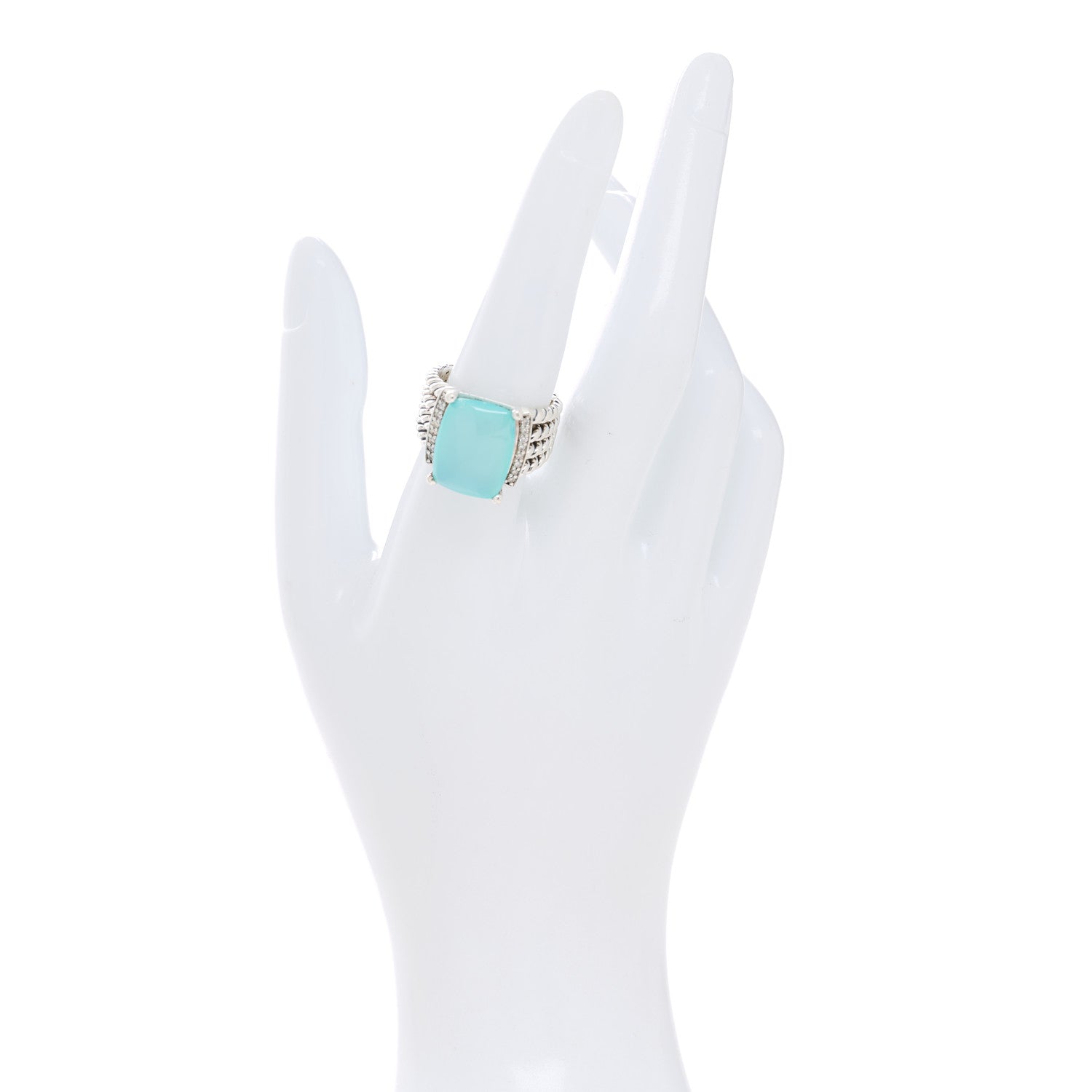 David Yurman Sterling Silver Diamond Chalcedony 16mm Wheaton Ring 56 7.75 2 of 5