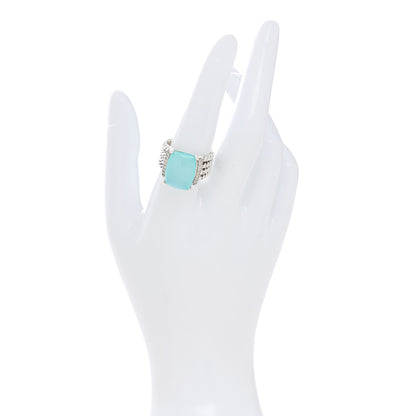 David Yurman Sterling Silver Diamond Chalcedony 16mm Wheaton Ring 56 7.75 2 of 5