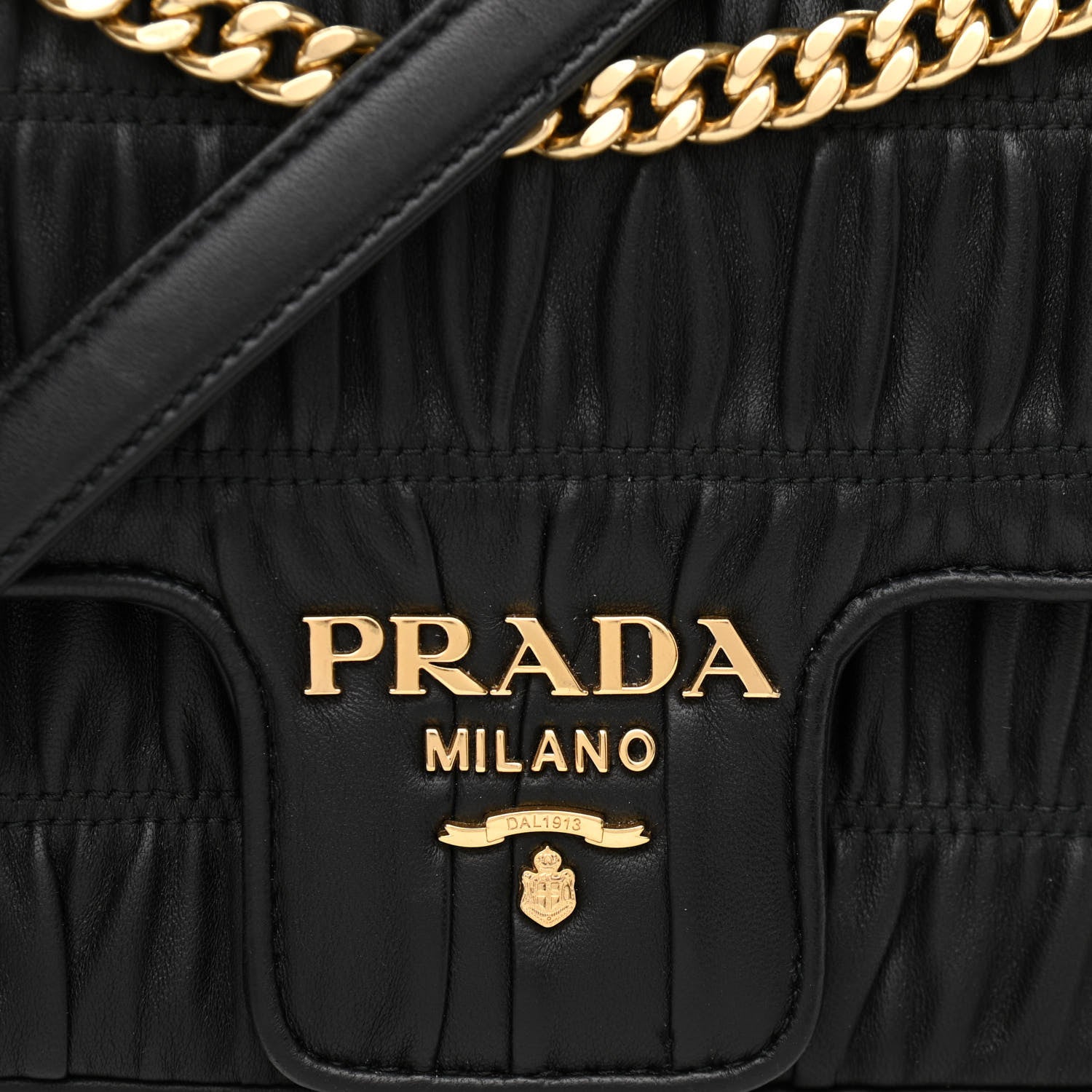 Prada Nappa Gaufre Medium Chain Flap Shoulder Bag Black 7 of 11