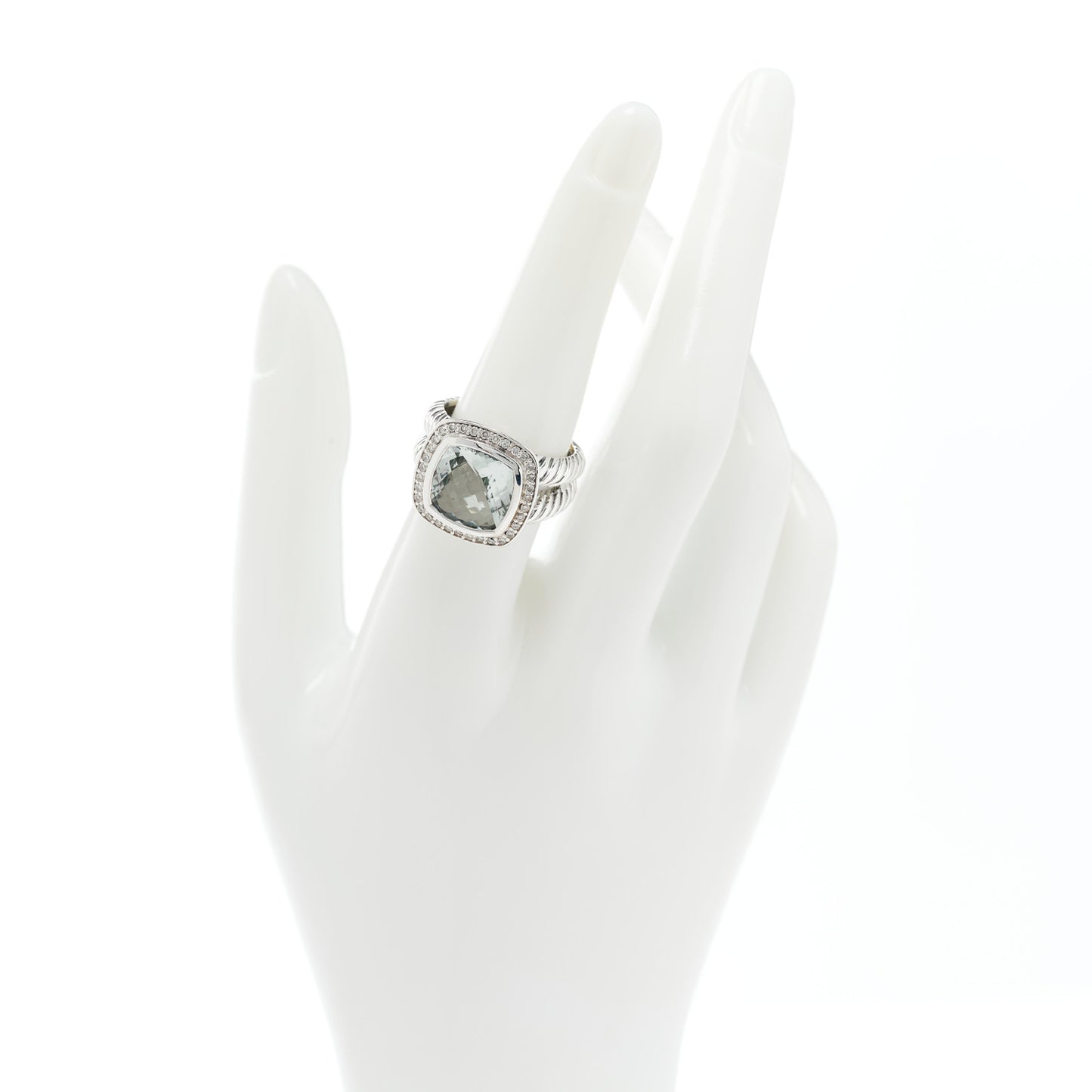 Sterling Silver Diamond Prasiolite 11mm Albion Ring 54 6.75