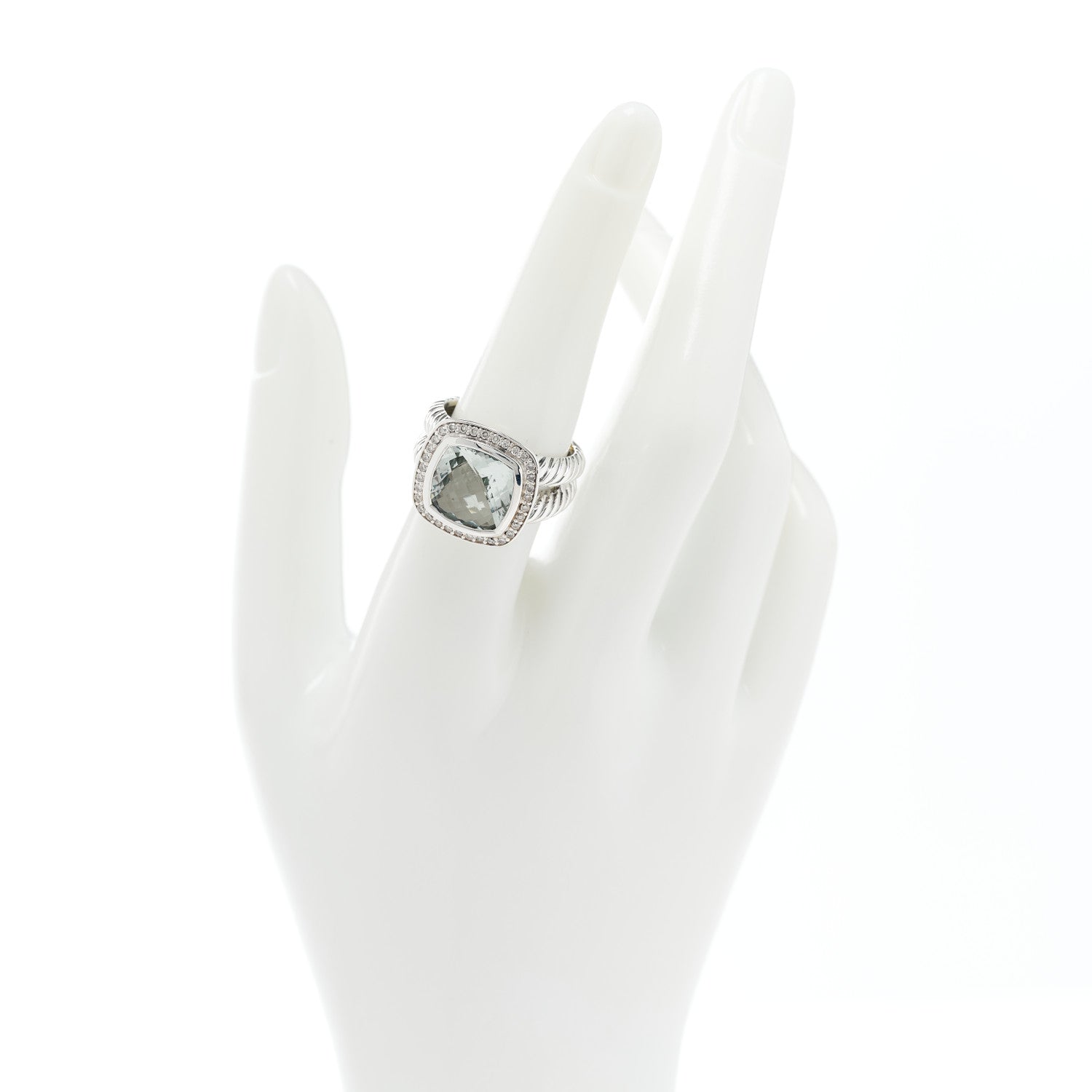 David Yurman Sterling Silver Diamond Prasiolite 11mm Albion Ring 54 6.75 2 of 5
