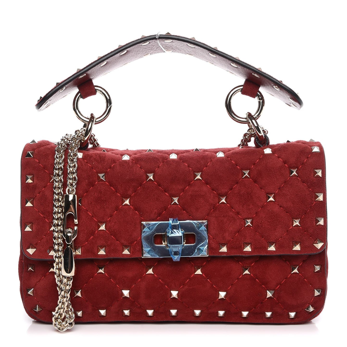 Suede Small Rockstud Spike Shoulder Bag Rubino