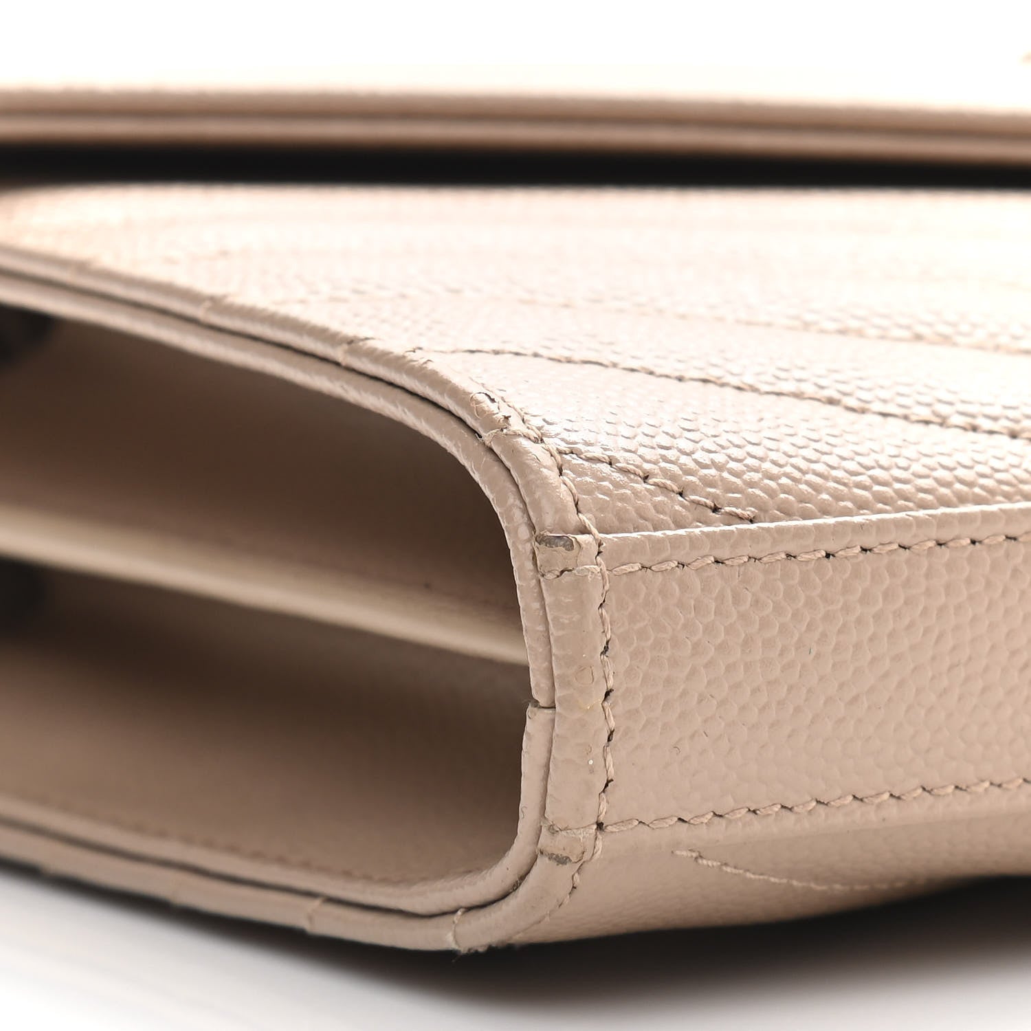 Saint Laurent Grain De Poudre Matelasse Chevron Monogram Chain Wallet Dark Beige 9 of 12