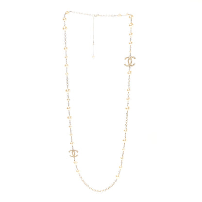 Chanel Graduated Pearl Crystal Twisted CC Long Necklace Gold 3 of 7