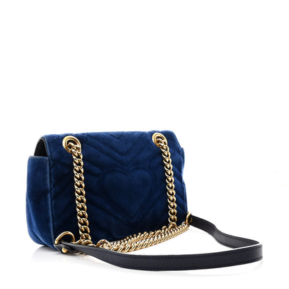 Gucci Velvet Matelasse Mini GG Marmont Shoulder Bag Cobalt Blue 2 of 9