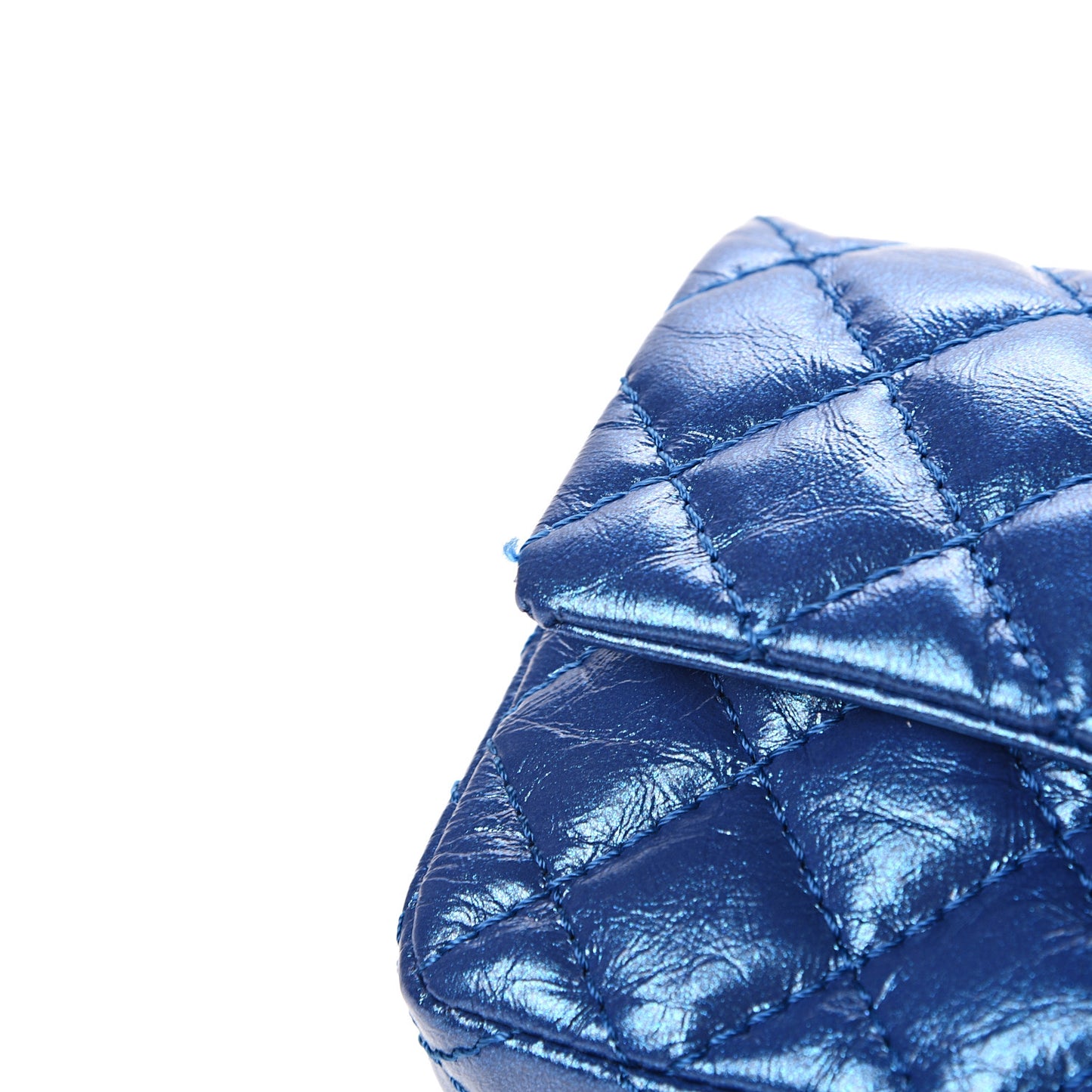 Metallic Aged Calfskin Quilted 2.55 Reissue Flap Belt Bag Blue