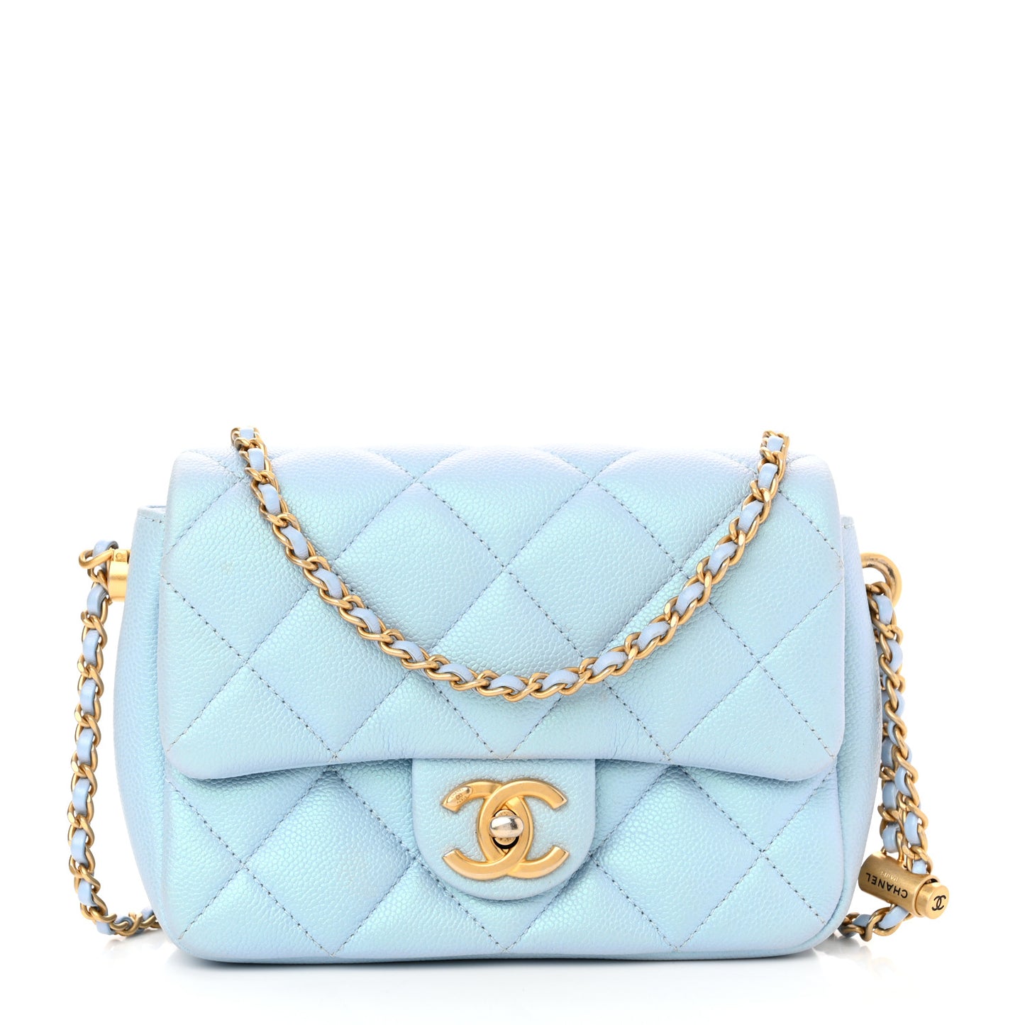 Iridescent Caviar Quilted Mini My Perfect Flap Light Blue