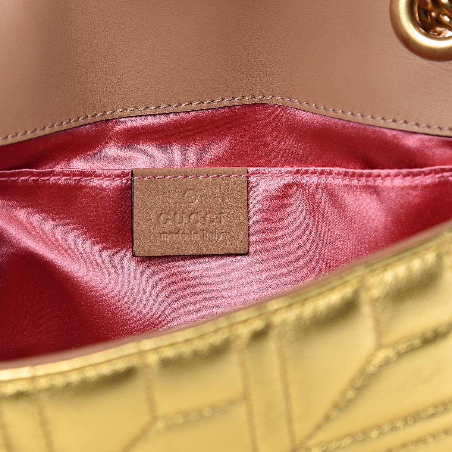 Gucci Metallic Calfskin Matelasse Studded Mini Pearly GG Marmont Shoulder Bag Gold 6 of 10