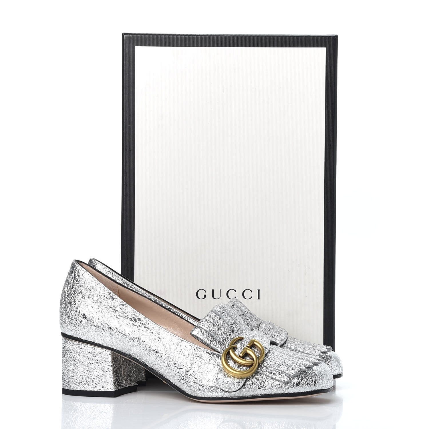 Gucci Galassia GG Marmont Fringe 50mm Loafer Pumps 36.5 Argento 11 of 11