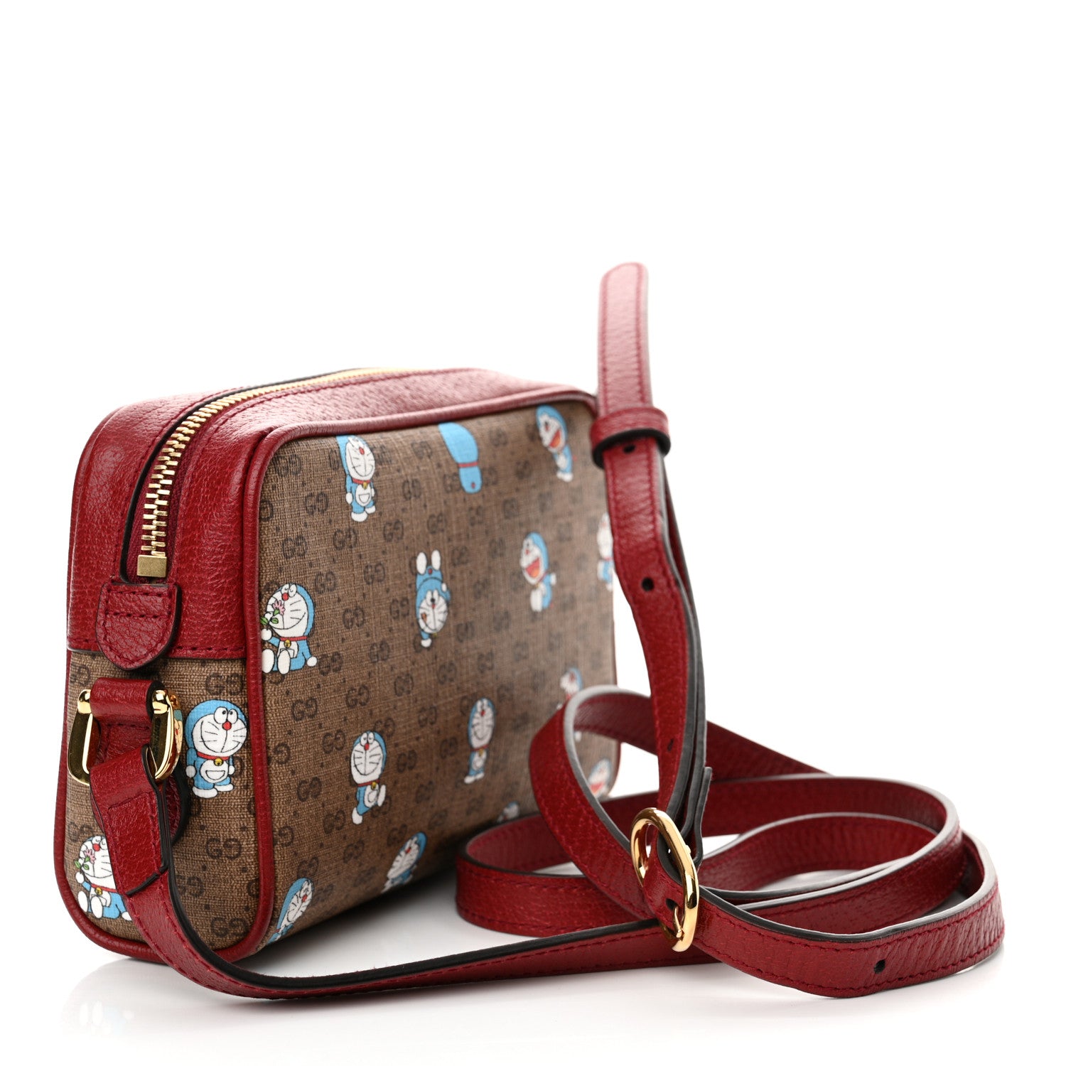 Gucci X DORAEMON Mini Vintage GG Supreme Monogram Camera Bag Beige Cherry Red 3 of 10