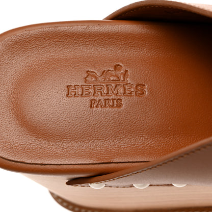Hermes Calfskin Beechwood Earth Mules 38 Marron Glaise 6 of 9