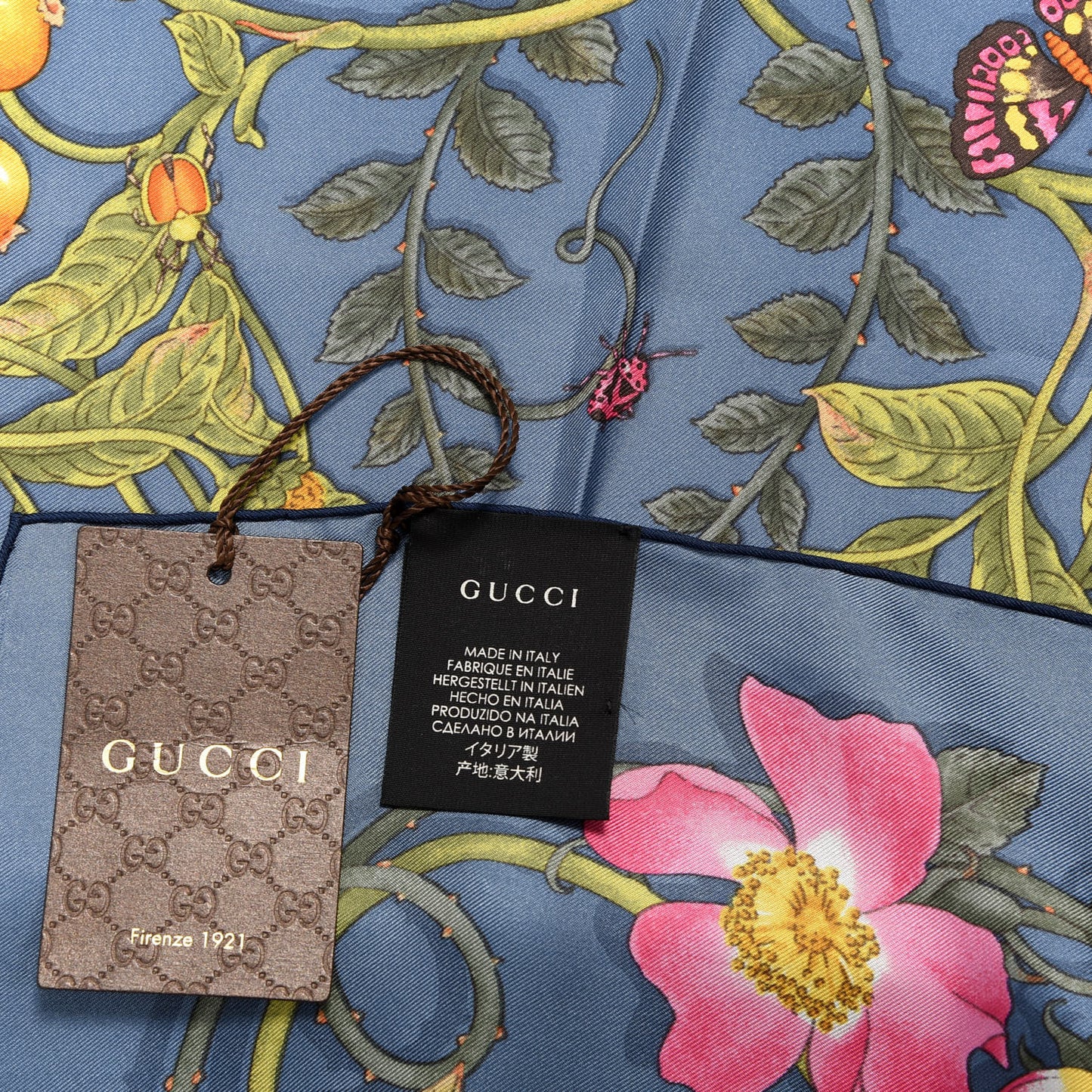Silk Twill Flowerwebby Square Scarf Sky Blue