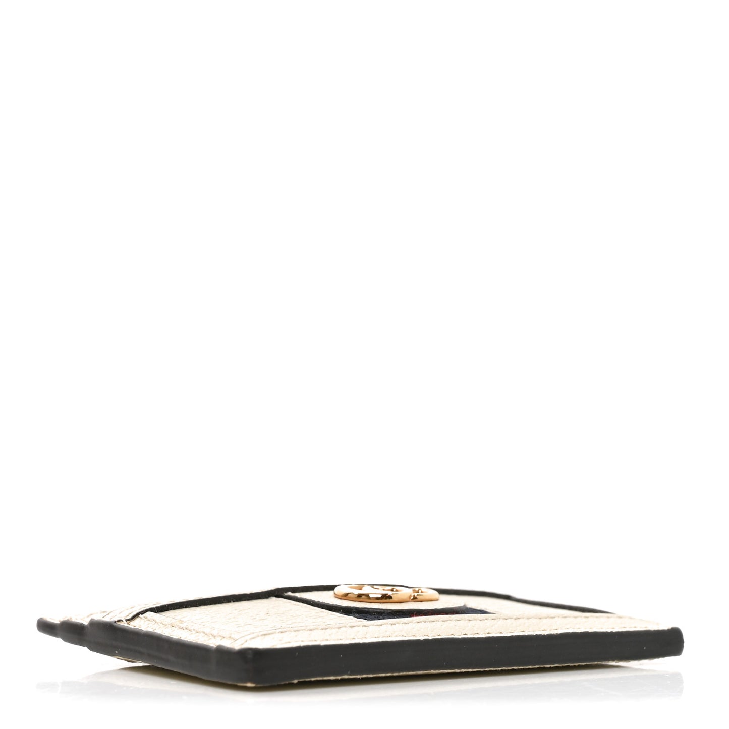 Textured Calfskin Web Ophidia Card Holder Mystic White