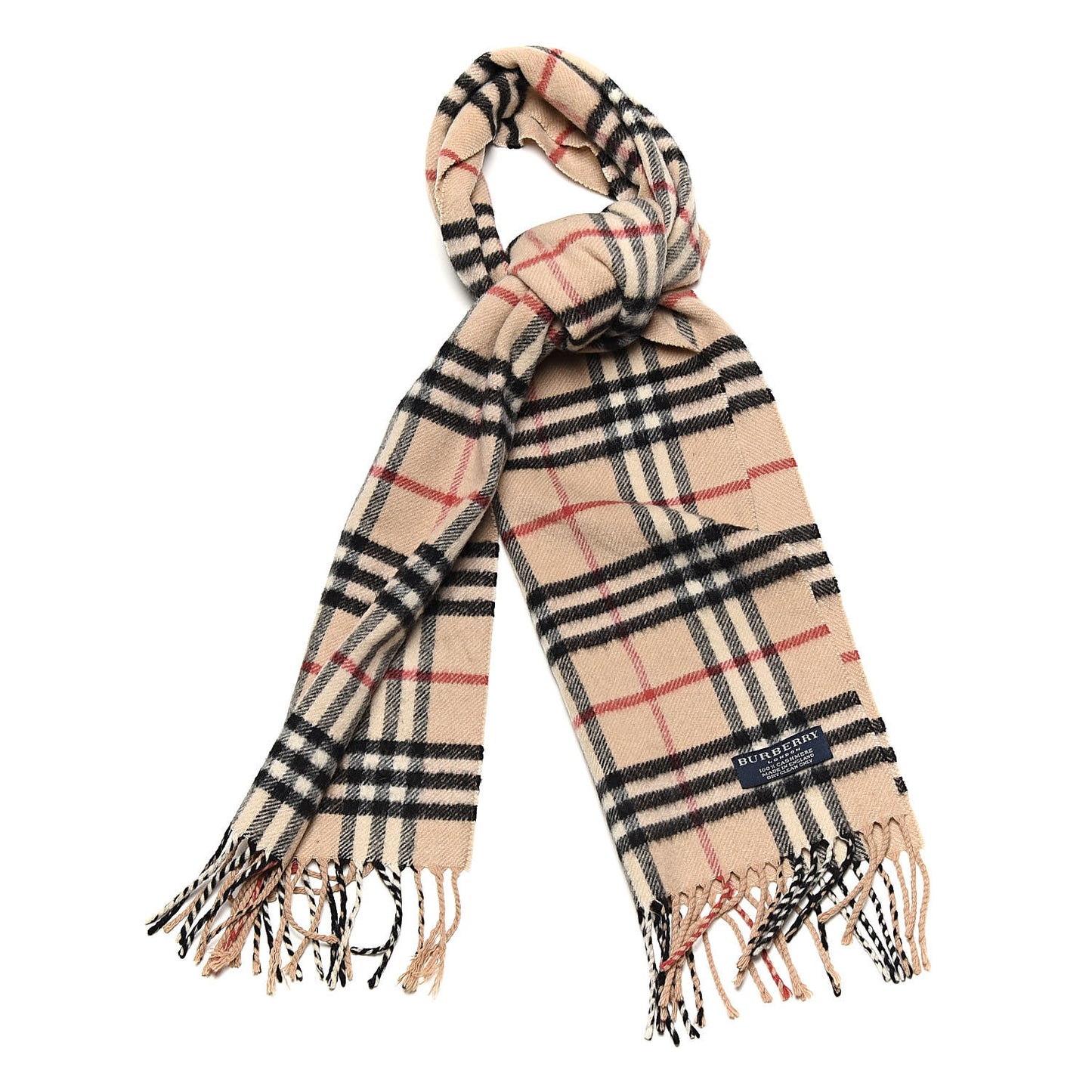 Cashmere Vintage Check Fringe Scarf Camel
