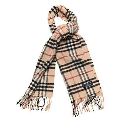 Burberry Cashmere Vintage Check Fringe Scarf Camel 1 of 4