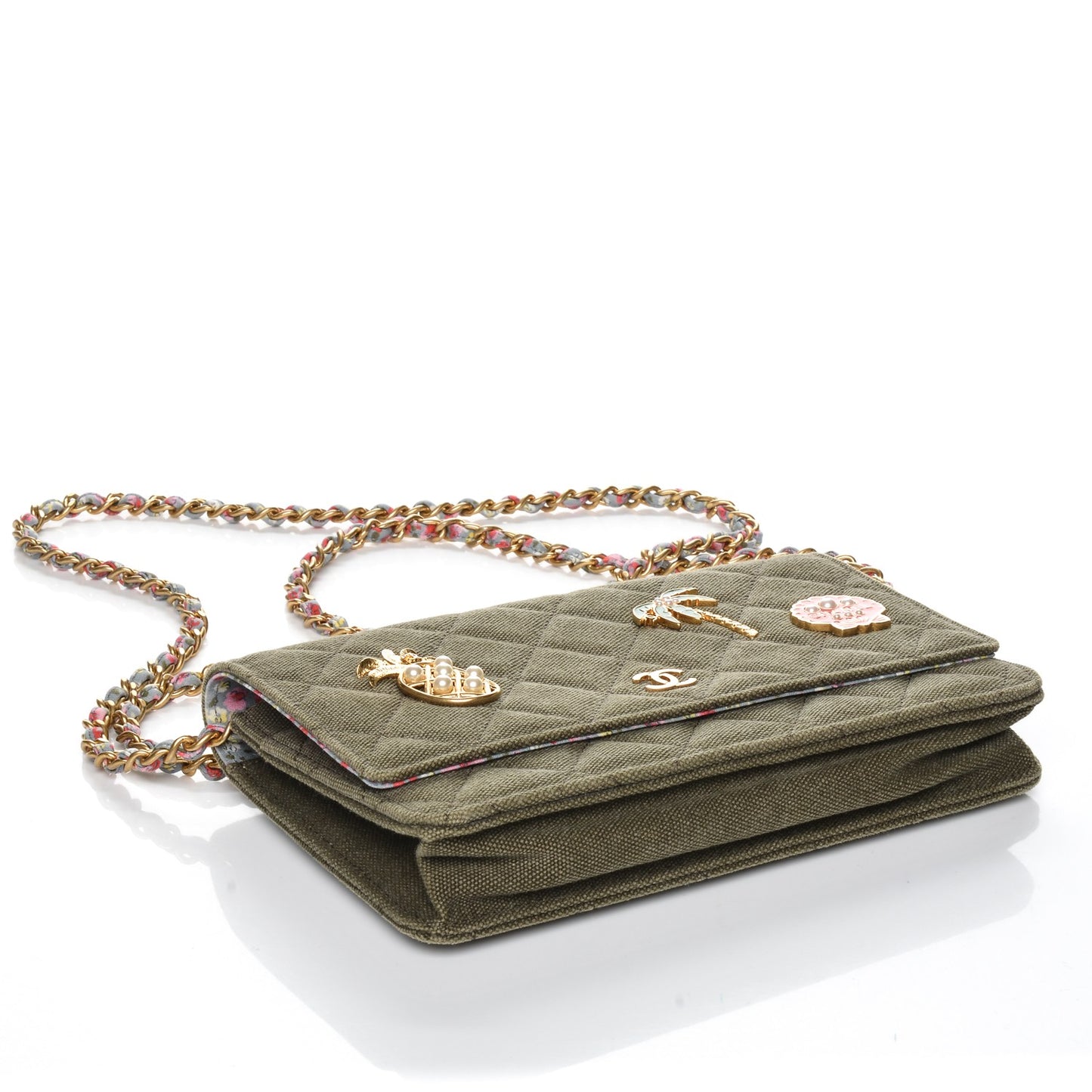 Canvas Quilted Coco Cuba Charms Wallet On Chain WOC Khaki