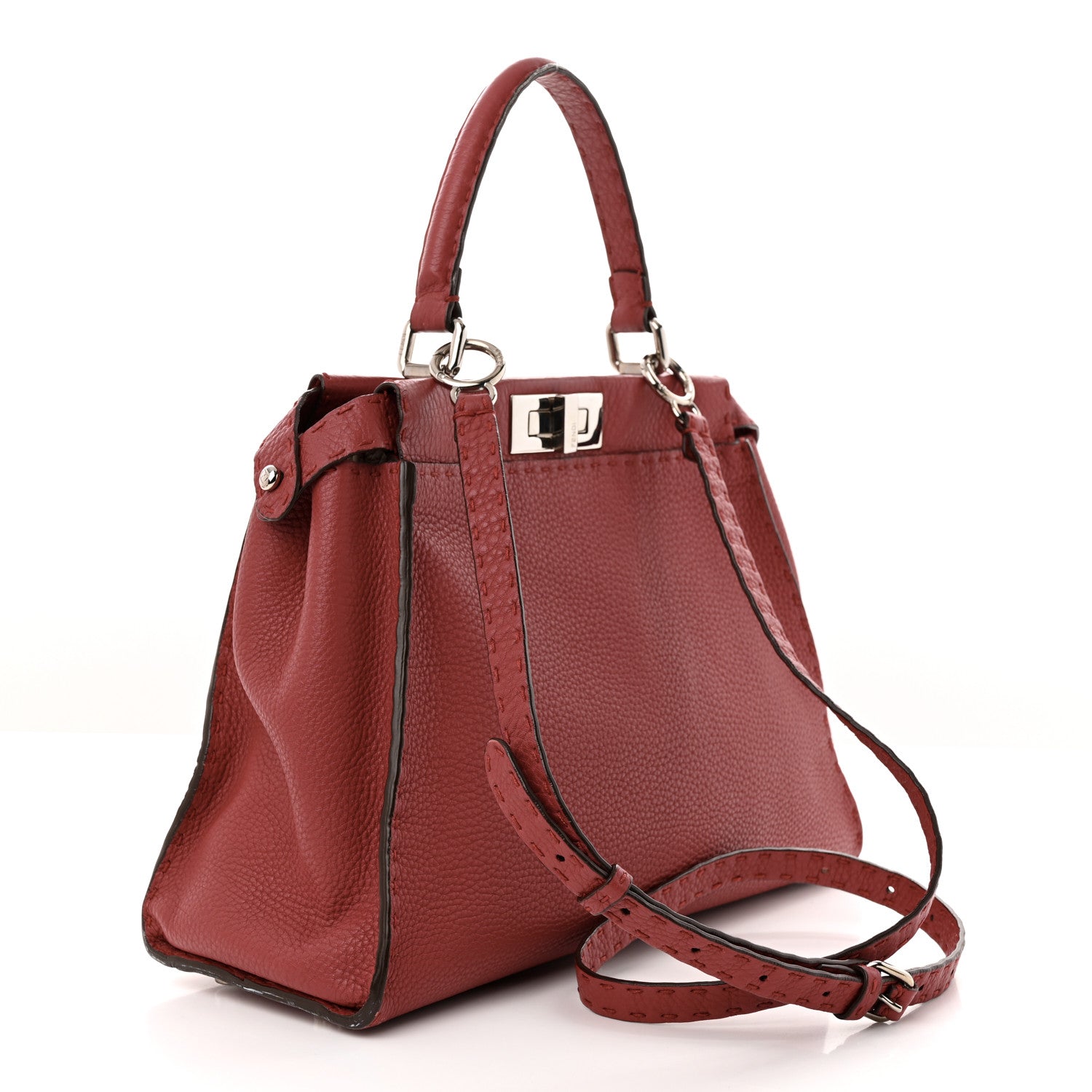 Fendi Cuoio Romano Selleria Bi-Color Medium Peekaboo Iconic Satchel Rosso Latte 3 of 15