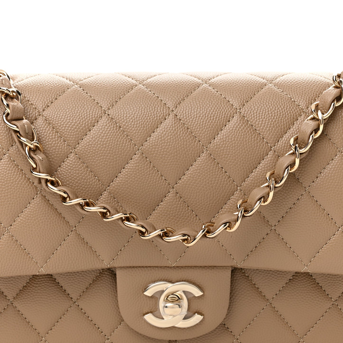 Caviar Quilted Medium Double Flap Beige