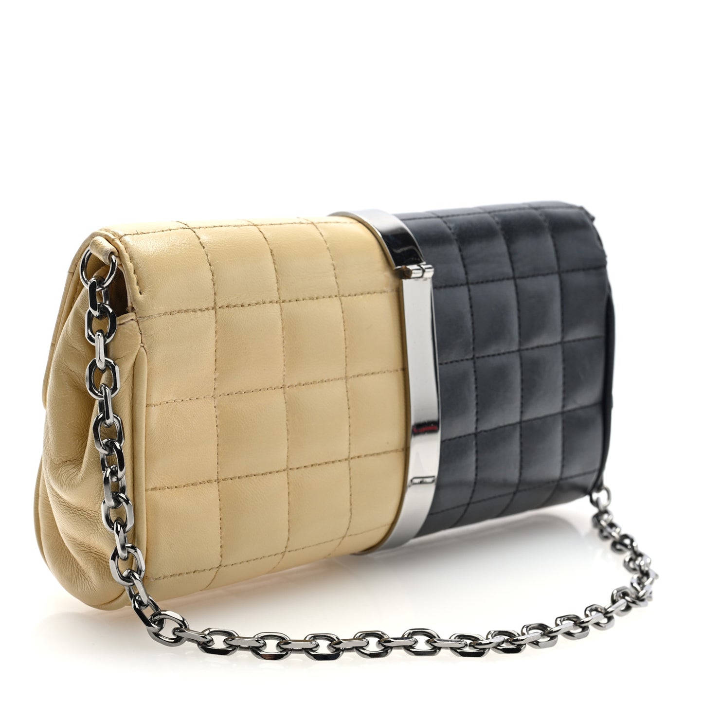 Lambskin Chocolate Bar Flap Clutch Bag Black Beige
