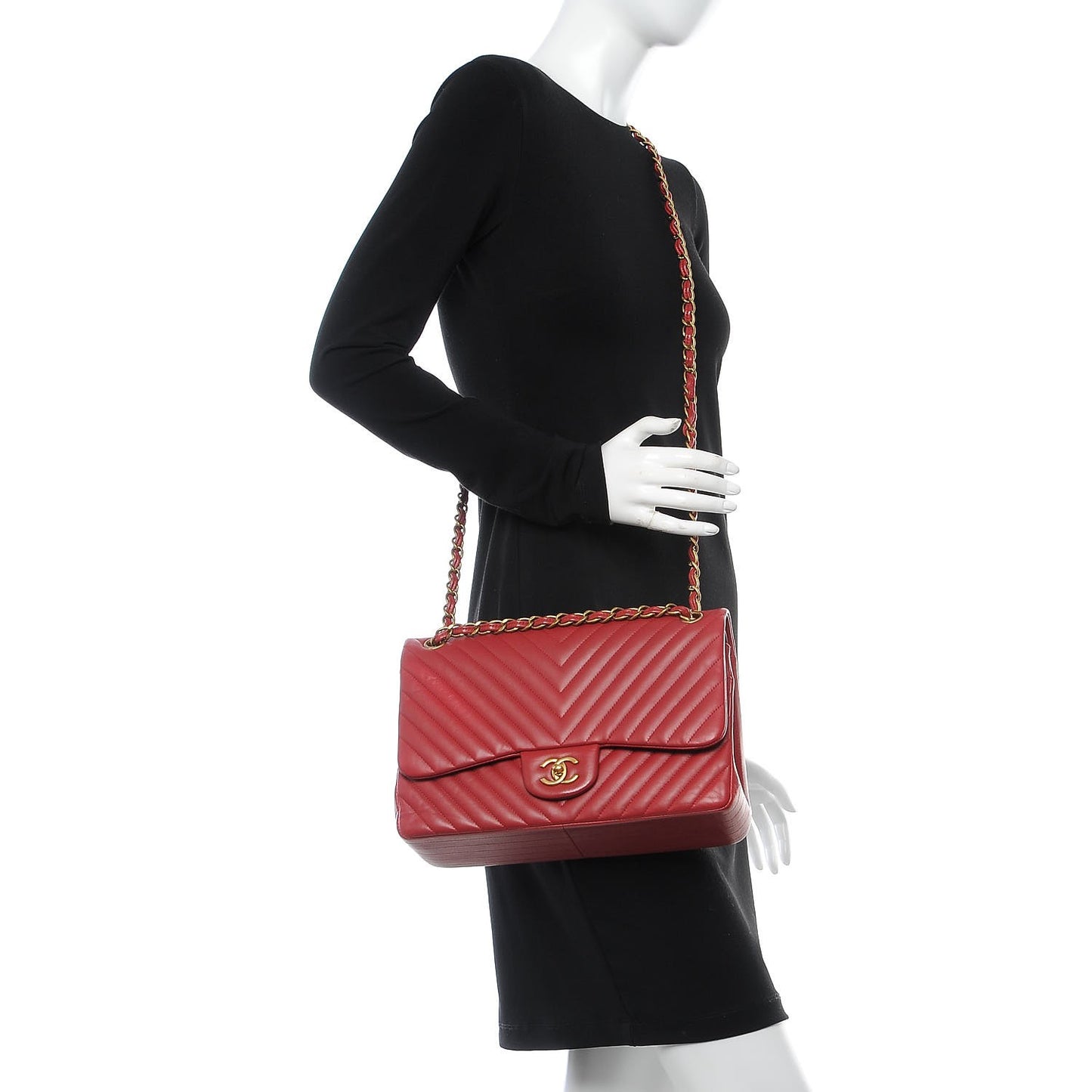 Lambskin Chevron Quilted Jumbo Double Flap Red