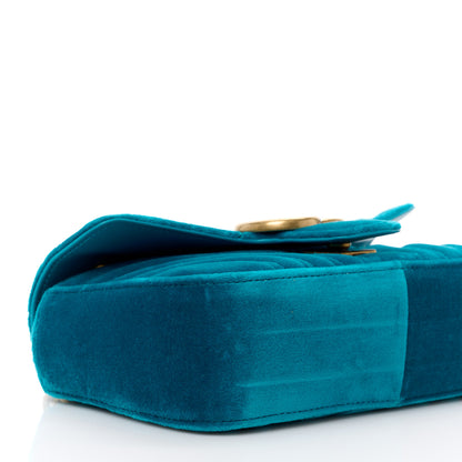 Gucci Velvet Matelasse Mini GG Marmont Shoulder Bag Pavone Cyan 11 of 14