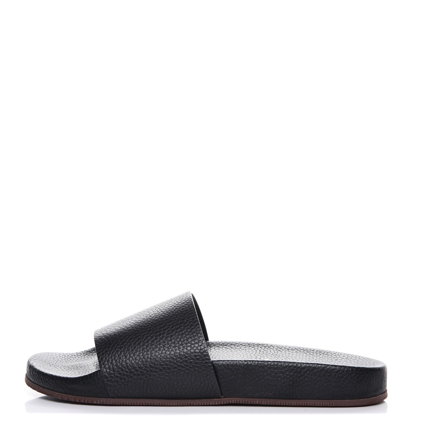 Mens Grained Calfskin Wide Strap Pool Slide Sandals 43 Black