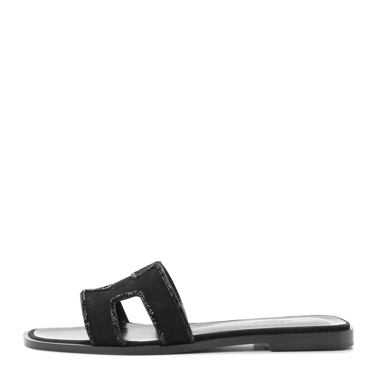 Hermes Suede Goatskin Crystal Oran Sandals 38 Black 1 of 13