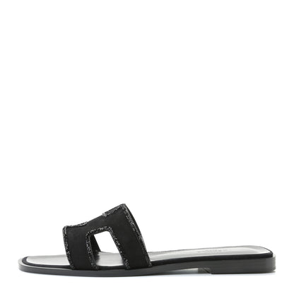 Hermes Suede Goatskin Crystal Oran Sandals 38 Black 1 of 13