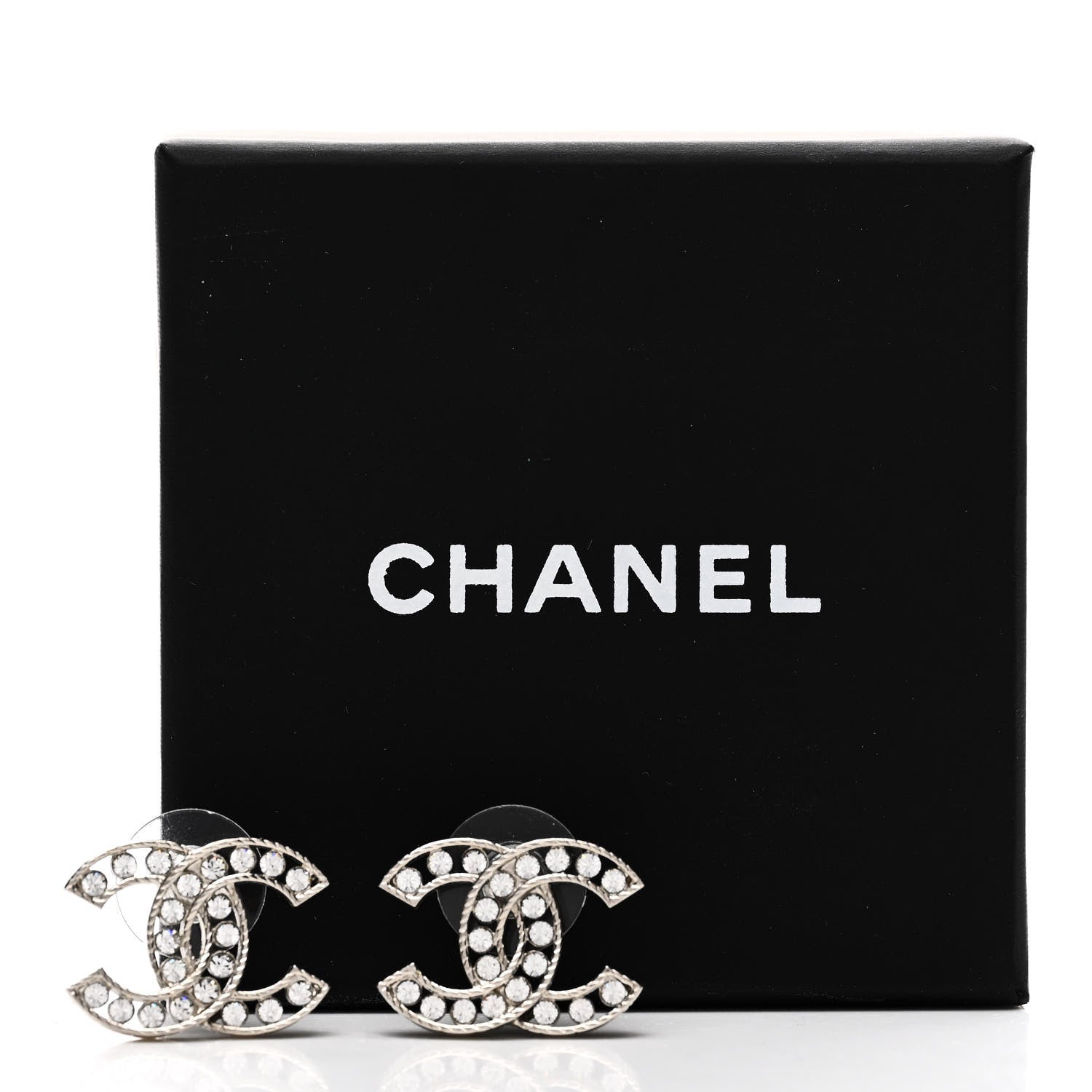 Chanel Crystal CC Chain Earrings Silver 5 of 5