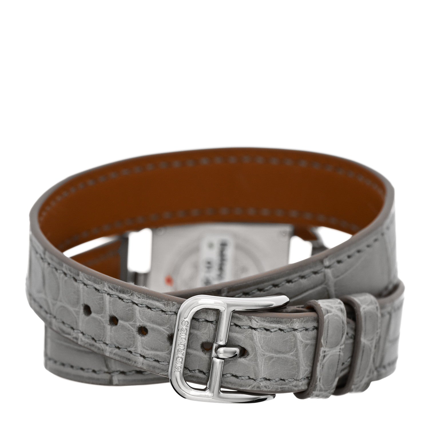 Hermes Stainless Steel Alligator Diamond Bezel 23mm Cape Cod Double Tour Chaine d'Ancre Joaillier Quartz Watch Gris Perle 3 of 5