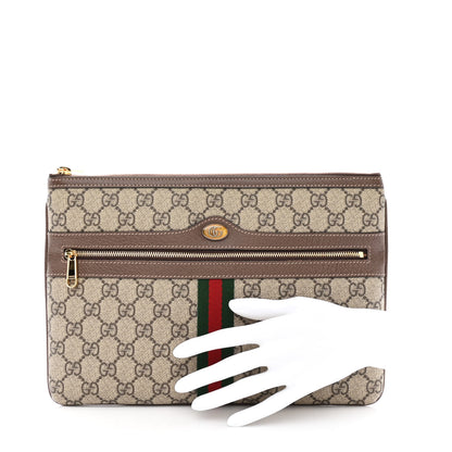 Gucci GG Supreme Monogram Large Ophidia Pouch Clutch Brown 2 of 8