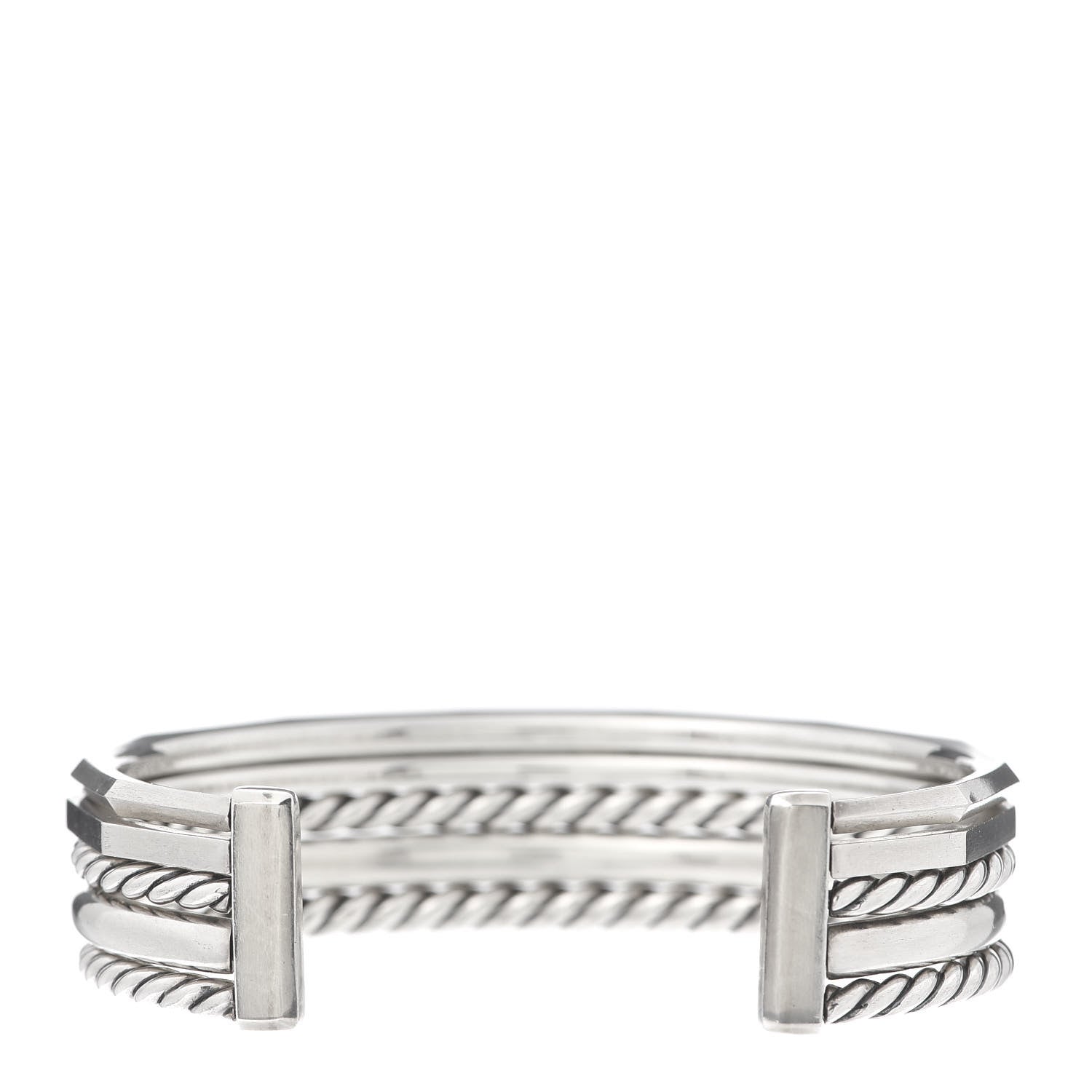 David Yurman Sterling Silver Diamond Narrow Stax Cuff Bracelet 3 of 5