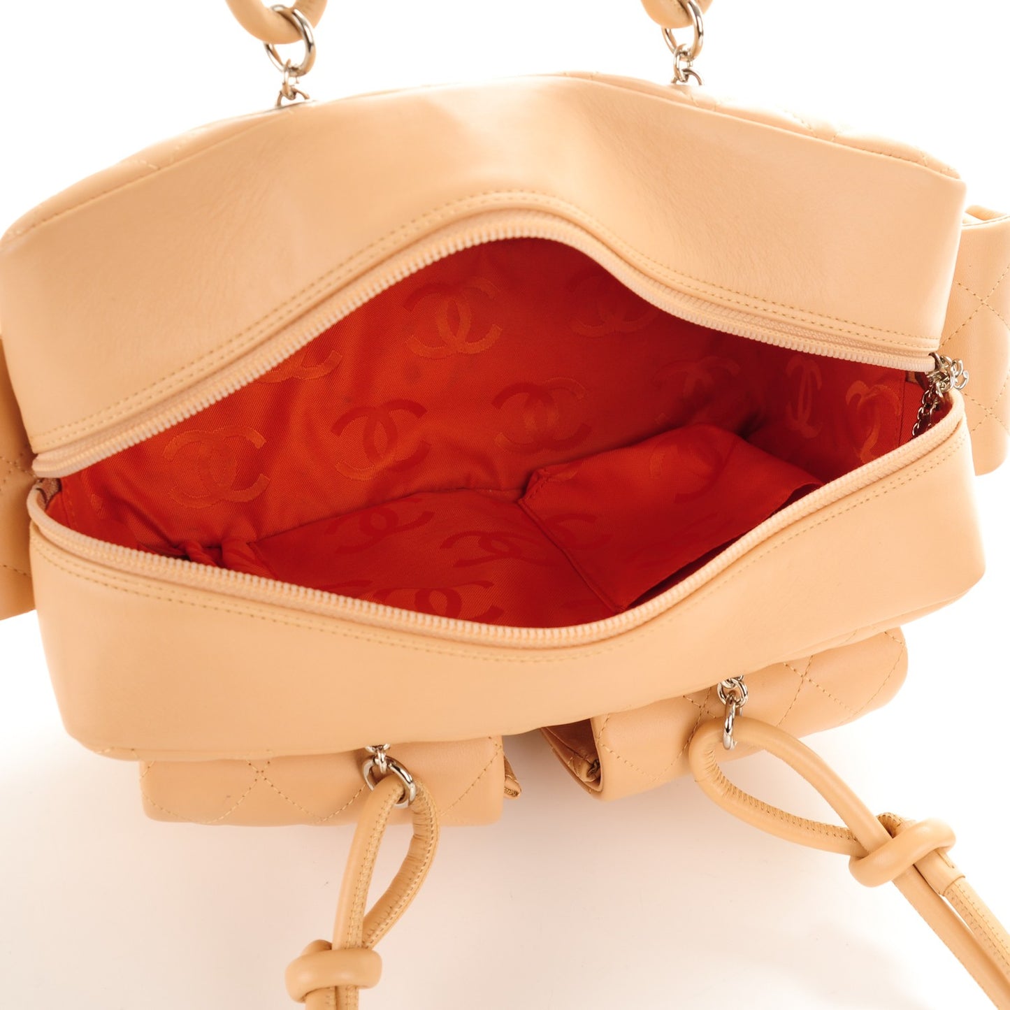 Calfskin Quilted Small Cambon Multipocket Reporter Beige