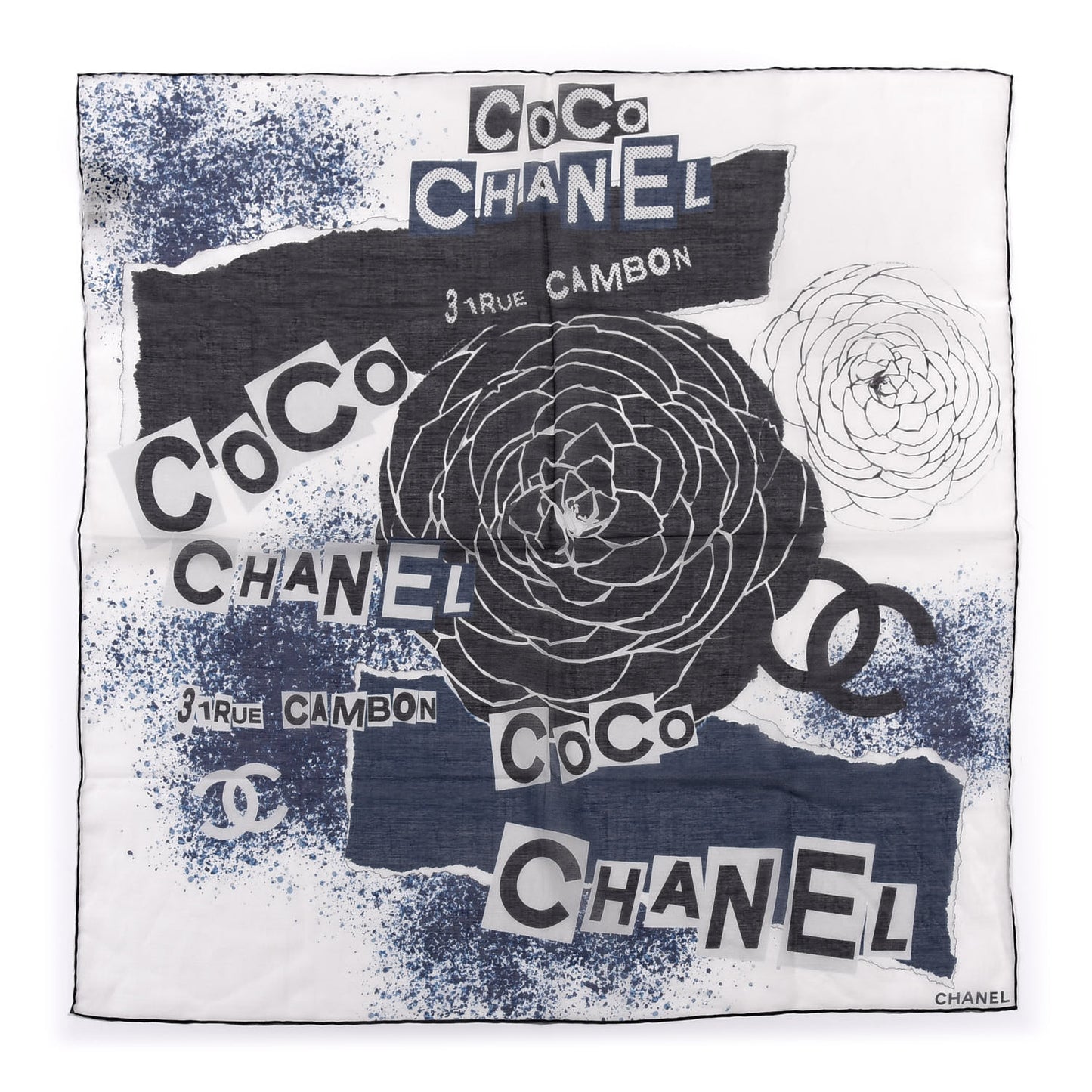 Camellia 31 Rue Cambon Scarf White Blue