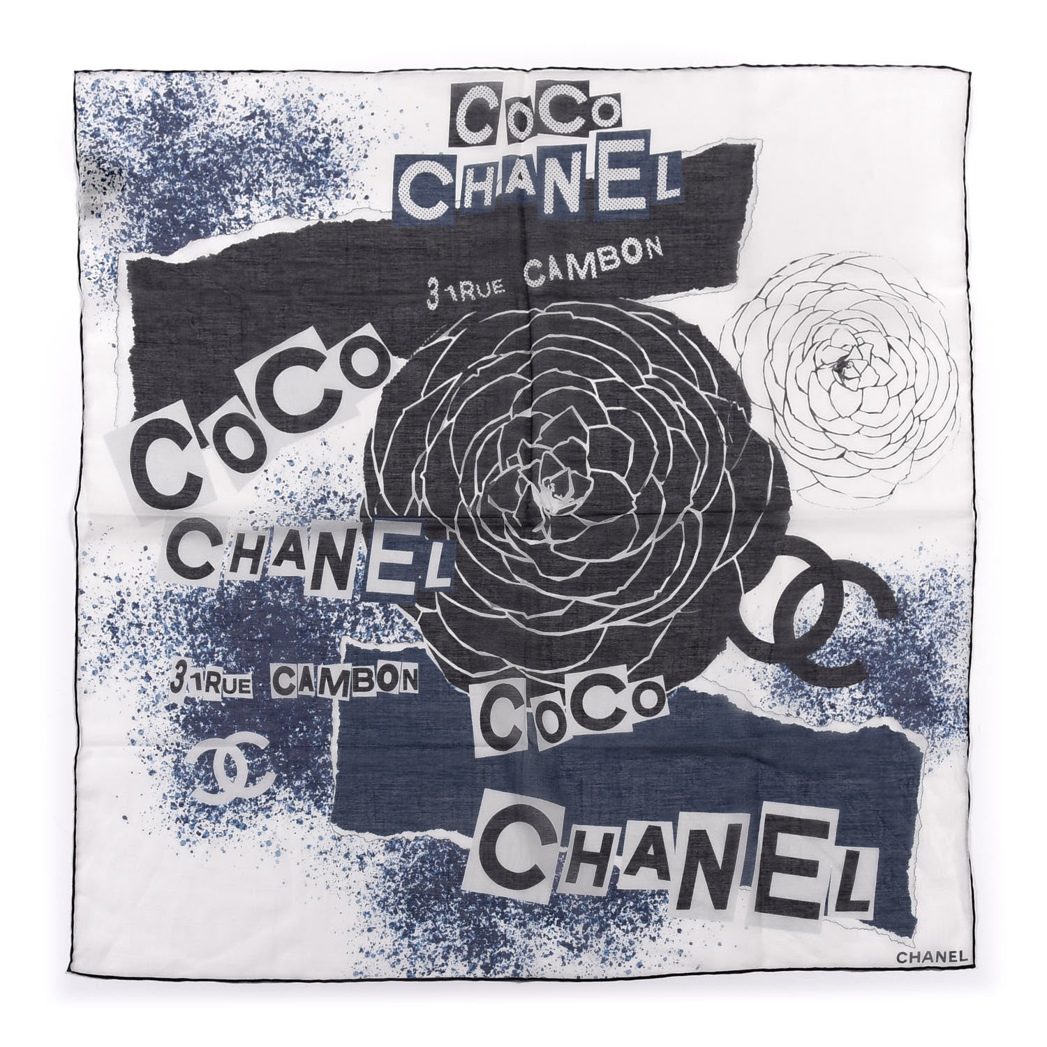 Chanel Camellia 31 Rue Cambon Scarf White Blue 1 of 3