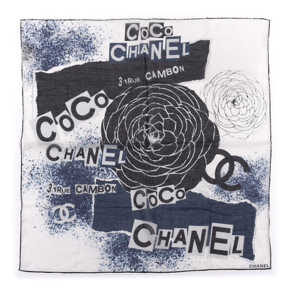Chanel Camellia 31 Rue Cambon Scarf White Blue 1 of 3