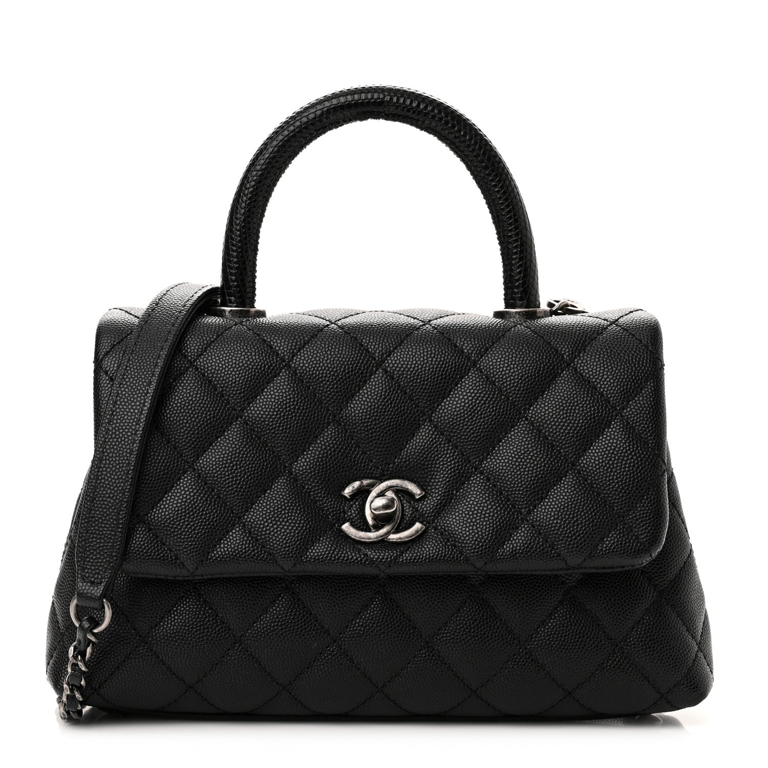 Chanel Caviar Lizard Embossed Quilted Mini Coco Handle Flap Black 1 of 12